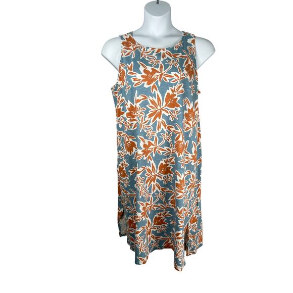 Denim & Co Dresses & Skirts - Natural D&Co Dress XLP Blue Orange Tropical Print Linen Blend Pockets A-line